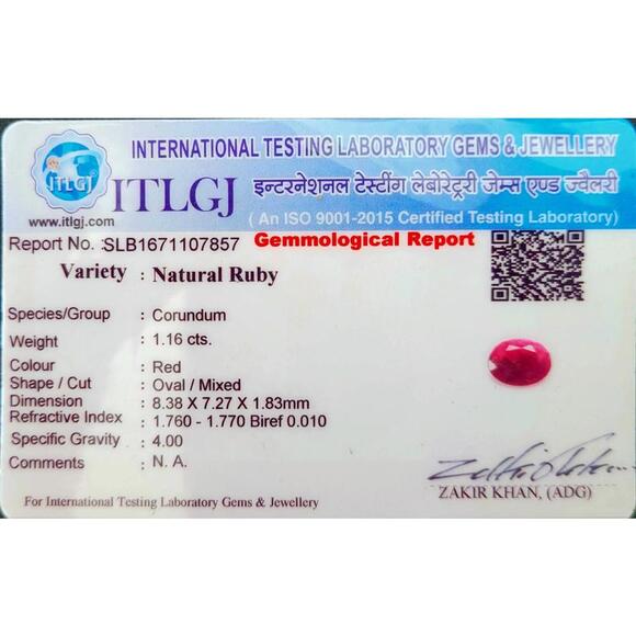 100% Natural Certified Corundum Ruby‎ Oval Non Treated 1.16ct - Picture 8 of 8
